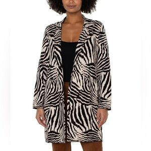 Liverpool Los Angeles Open Coatigan Sweater Women's Large Abstract Zebra